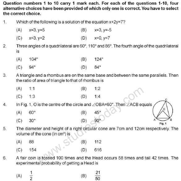 Cbse Class 9 Mathematics Sample Paper Set V